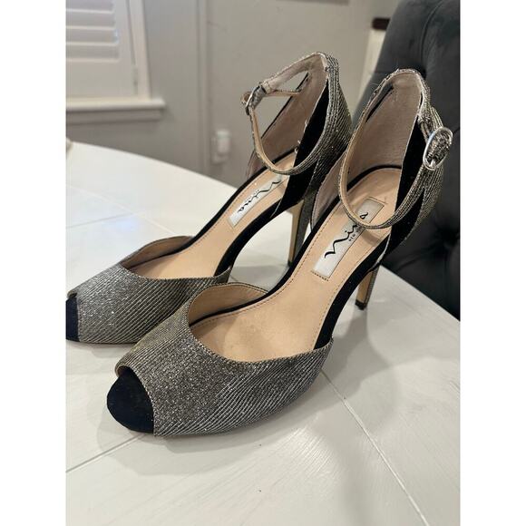 Nina Rimma Dress heel 4” silver sparkled black wedding 7 - Picture 1 of 4